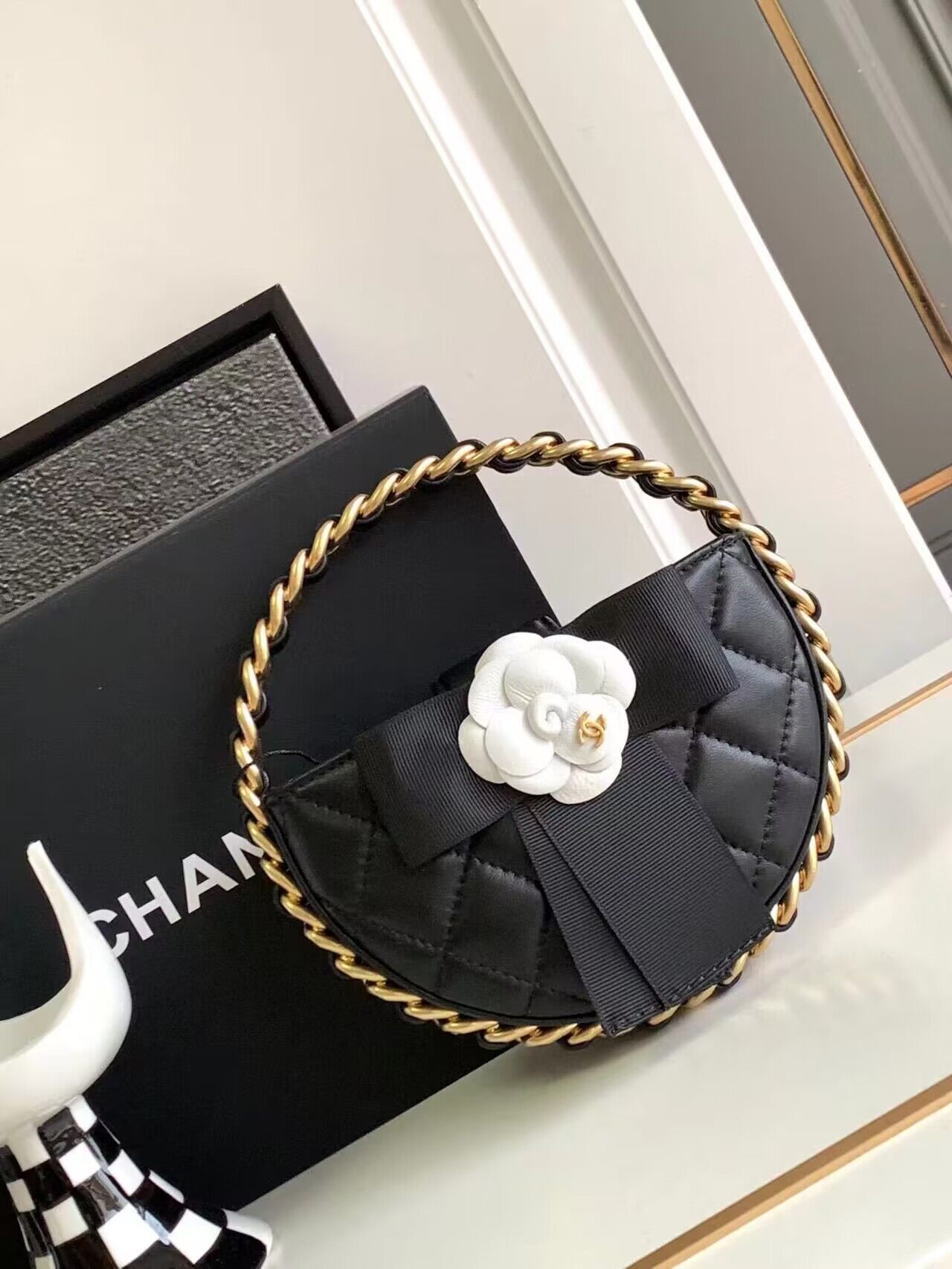 Chanel 23K Original leather Round Camellia Bag AP3584 Black Chanel 23K Original leather Round Camellia Bag AP3584 Black