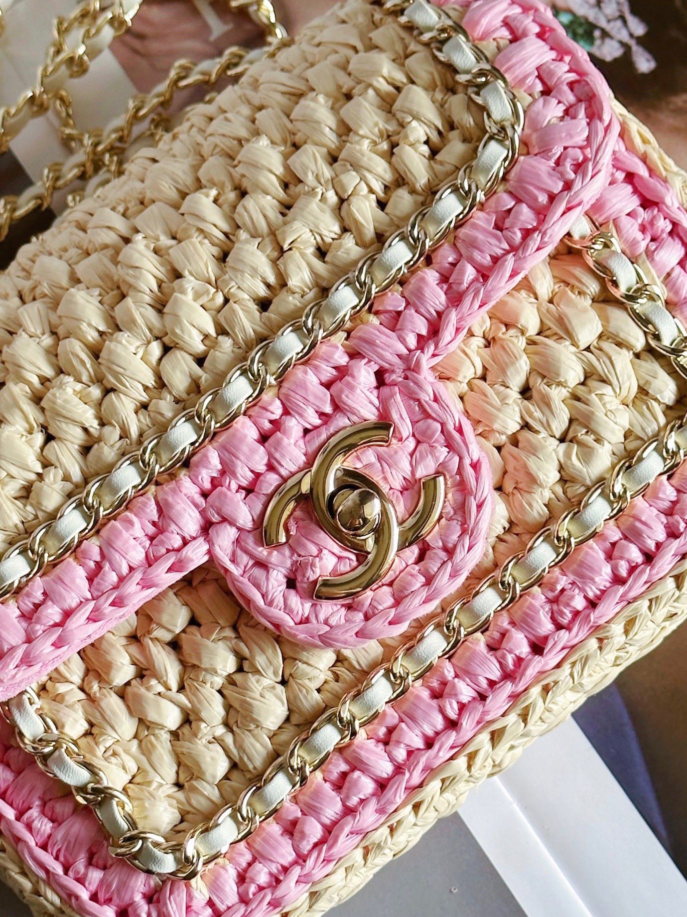 Chanel Weaving Mini Flap Bag AS6009 pink&Beige