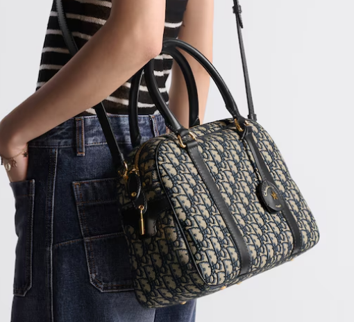 Large D-Vibe Bowling Bag Blue Dior Oblique Jacquard M1341UT Large D-Vibe Bowling Bag Blue Dior Oblique Jacquard M1341UT