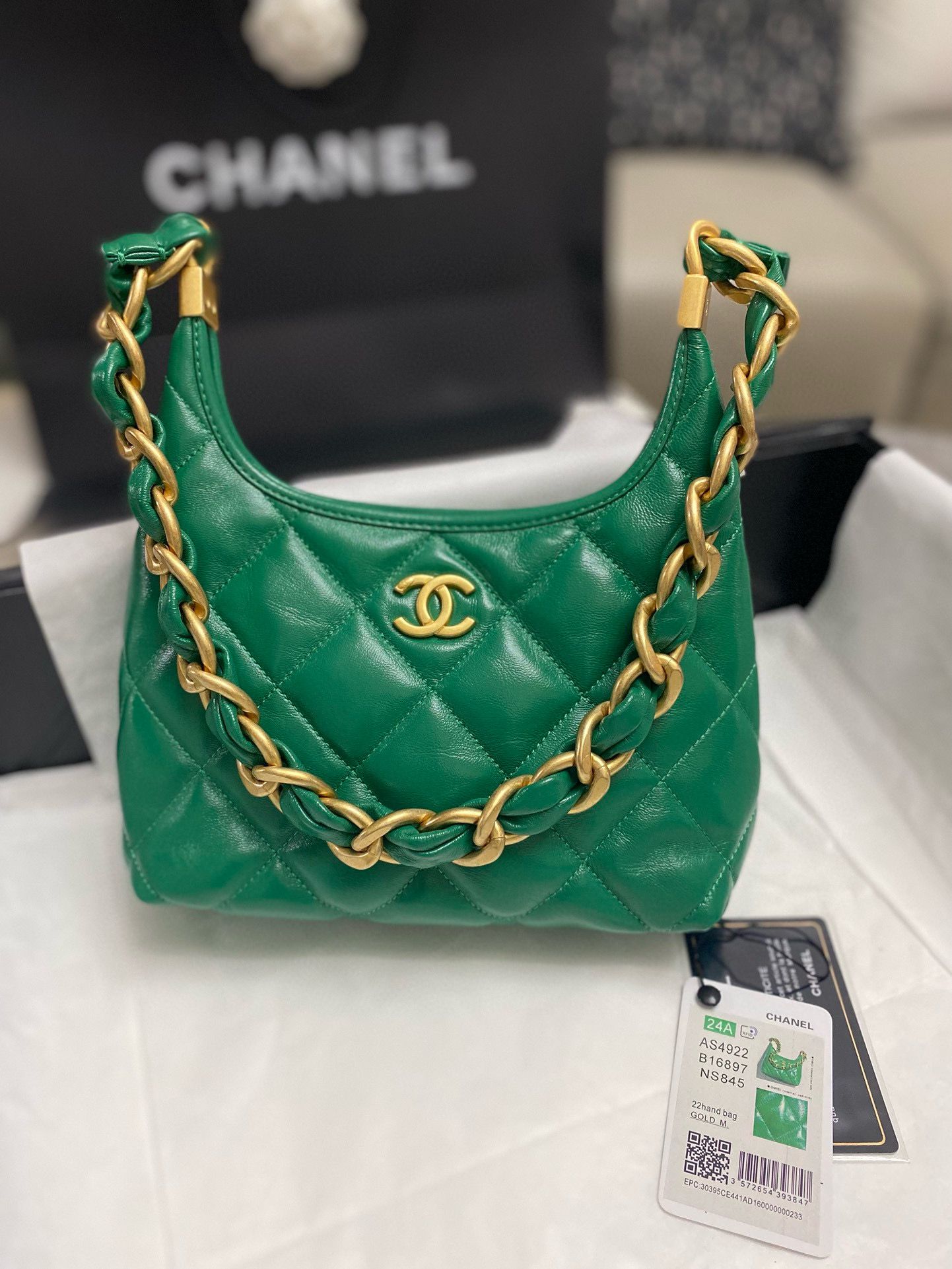 Chanel 24A Original Leather Hobo Bag AS4922 AS4923 Green Chanel 24A Original Leather Hobo Bag AS4922 AS4923 Green