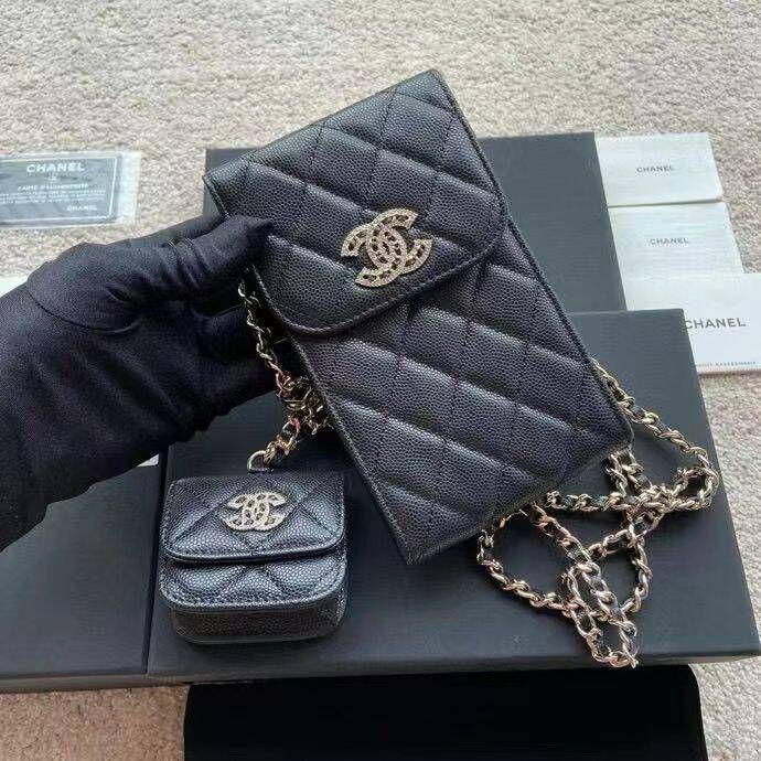 Chanel MINI FLAP PHONE CASE CAVIAR LEATHER BAG AP2742 BLACK Chanel MINI FLAP PHONE CASE CAVIAR LEATHER BAG AP2742 BLACK