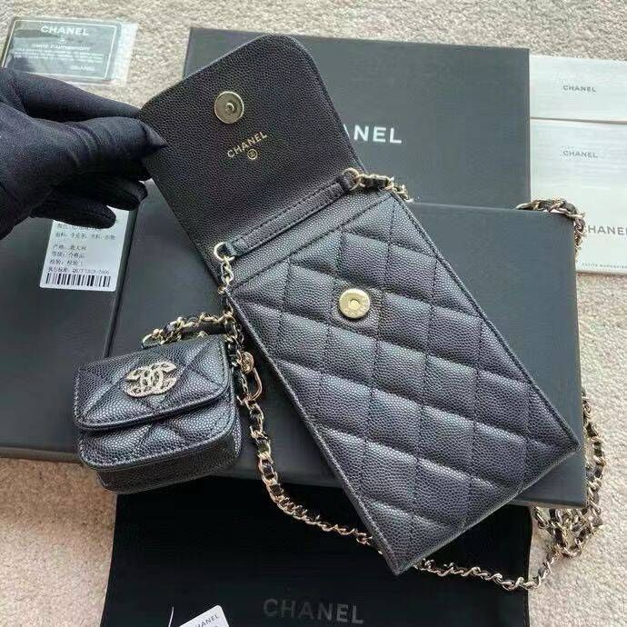 Chanel MINI FLAP PHONE CASE CAVIAR LEATHER BAG AP2742 BLACK Chanel MINI FLAP PHONE CASE CAVIAR LEATHER BAG AP2742 BLACK