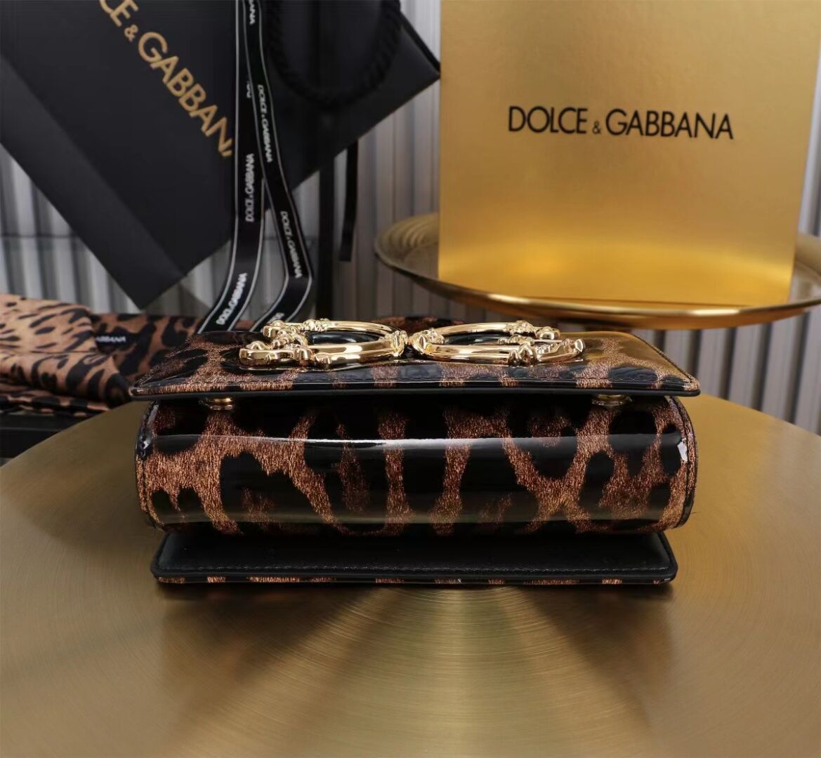 Dolce & Gabbana Patent leather Shoulder Bag G6504 black&brown Dolce & Gabbana Patent leather Shoulder Bag G6504 black&brown