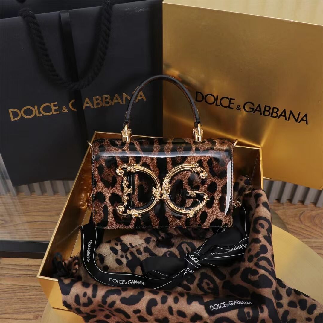 Dolce & Gabbana Patent leather Shoulder Bag G6504 black&brown Dolce & Gabbana Patent leather Shoulder Bag G6504 black&brown