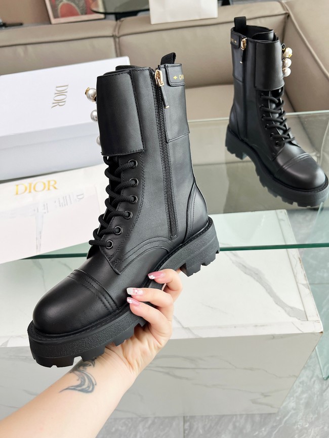 Dior D-Strike Ankle Boot Black Matte Calfskin and White Resin Pearls KCI993C