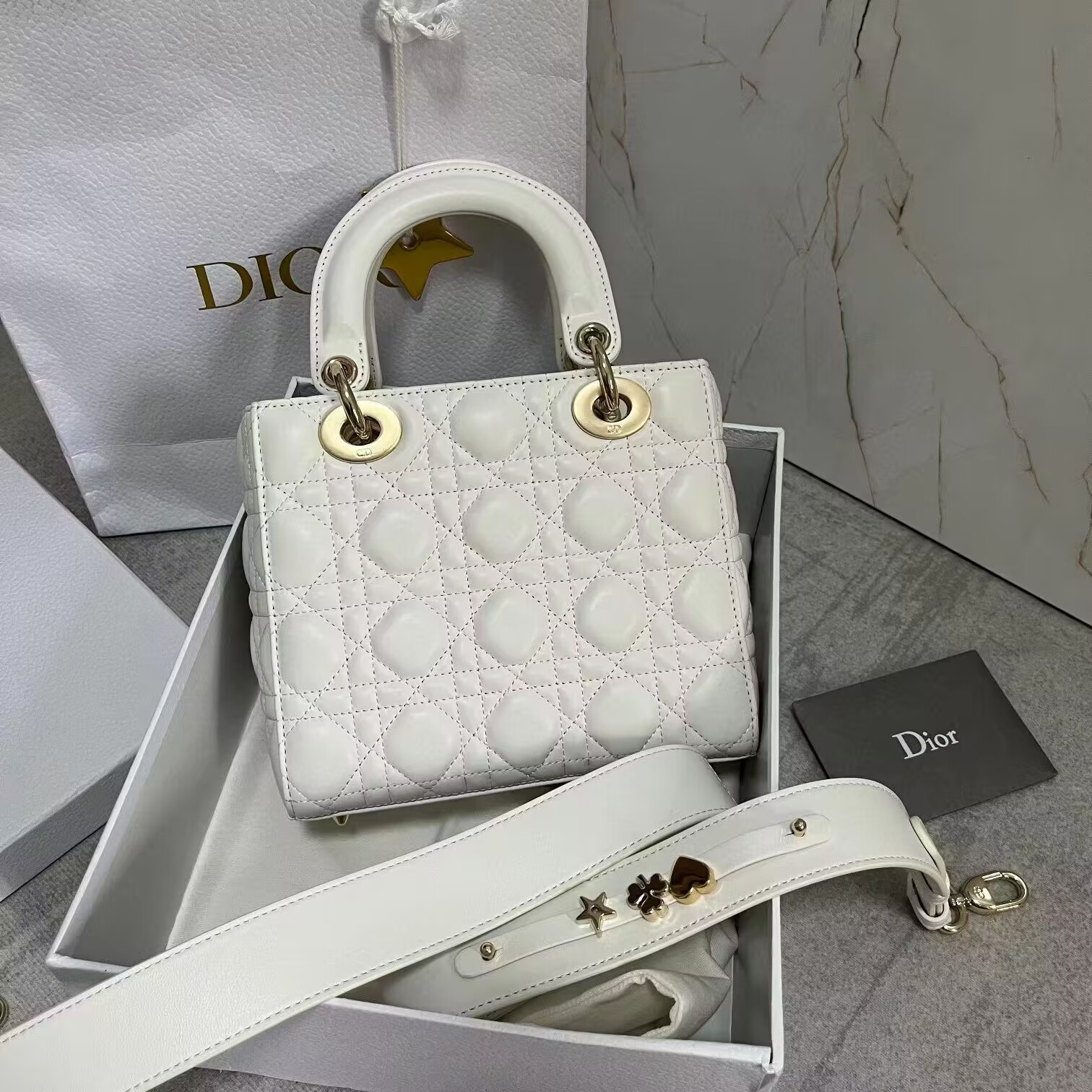LADY DIOR MY ABCDIOR BAG Cannage Lambskin M0538I white Gold-Tone LADY DIOR MY ABCDIOR BAG Cannage Lambskin M0538I white Gold-Tone