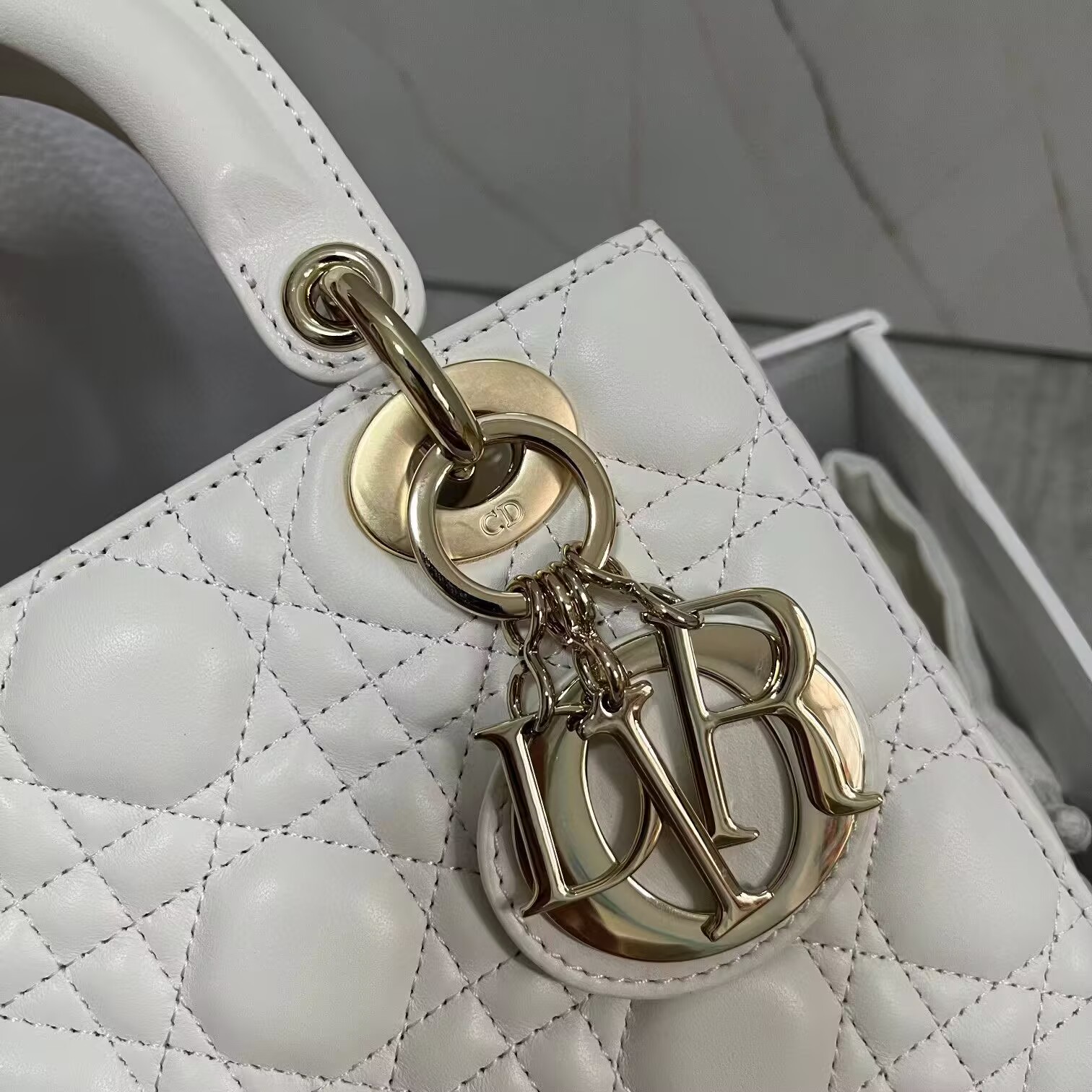 LADY DIOR MY ABCDIOR BAG Cannage Lambskin M0538I white Gold-Tone LADY DIOR MY ABCDIOR BAG Cannage Lambskin M0538I white Gold-Tone