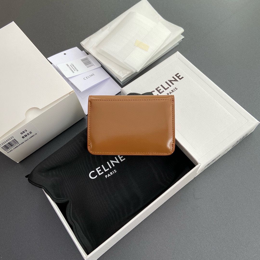 Celine Original Leather Triomphe Card Holder Wallet C583 Brown Celine Original Leather Triomphe Card Holder Wallet C583 Brown