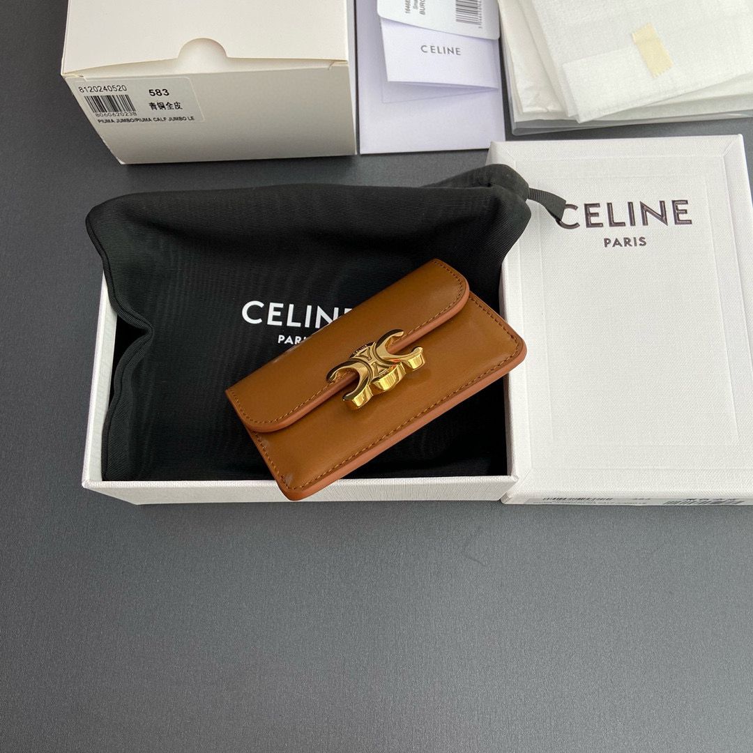 Celine Original Leather Triomphe Card Holder Wallet C583 Brown Celine Original Leather Triomphe Card Holder Wallet C583 Brown