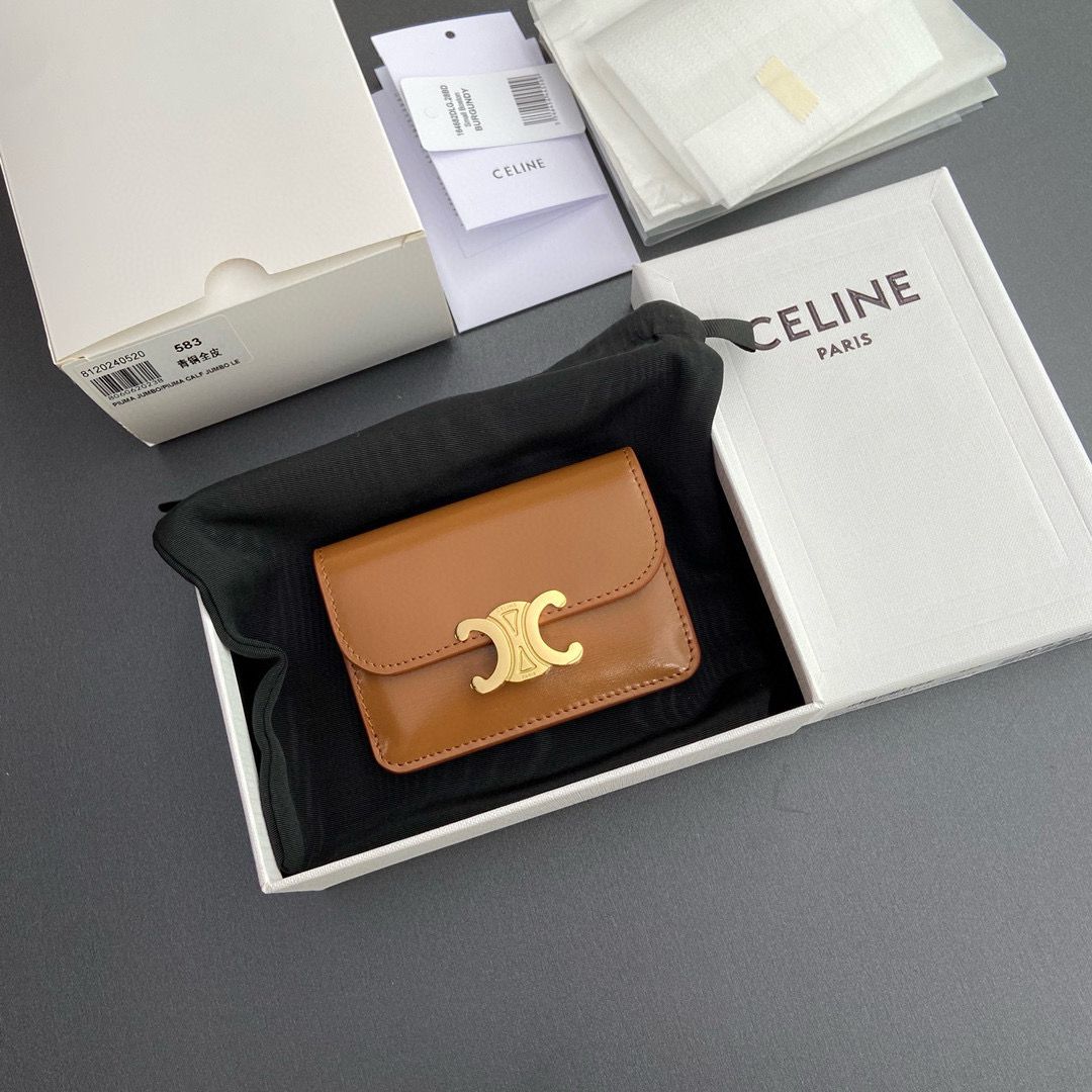 Celine Original Leather Triomphe Card Holder Wallet C583 Brown Celine Original Leather Triomphe Card Holder Wallet C583 Brown