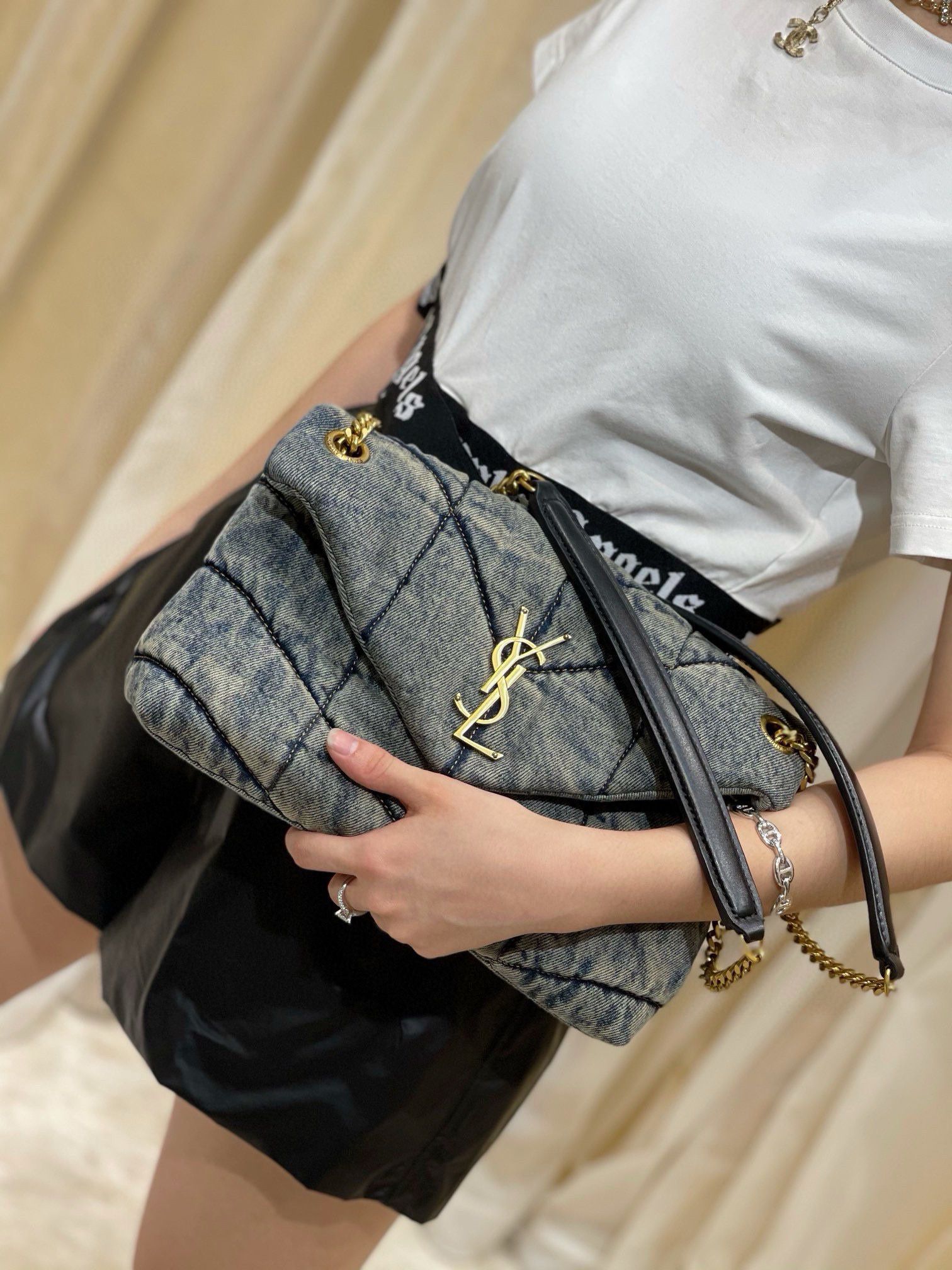 Yves Saint Laurent Loulou Puffer Denim Bag S03020 Blue Yves Saint Laurent Loulou Puffer Denim Bag S03020 Blue