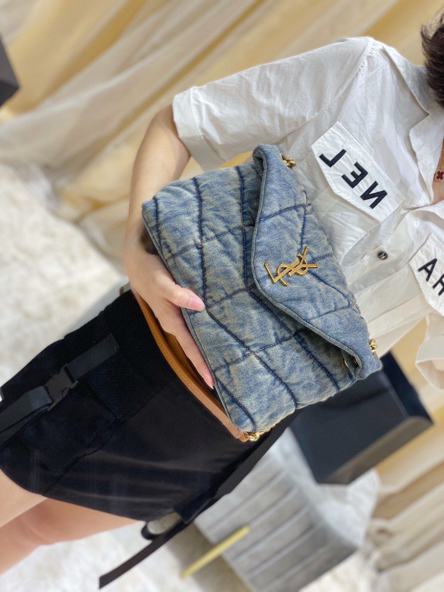 Yves Saint Laurent Loulou Puffer Denim Bag S03020 Blue Yves Saint Laurent Loulou Puffer Denim Bag S03020 Blue