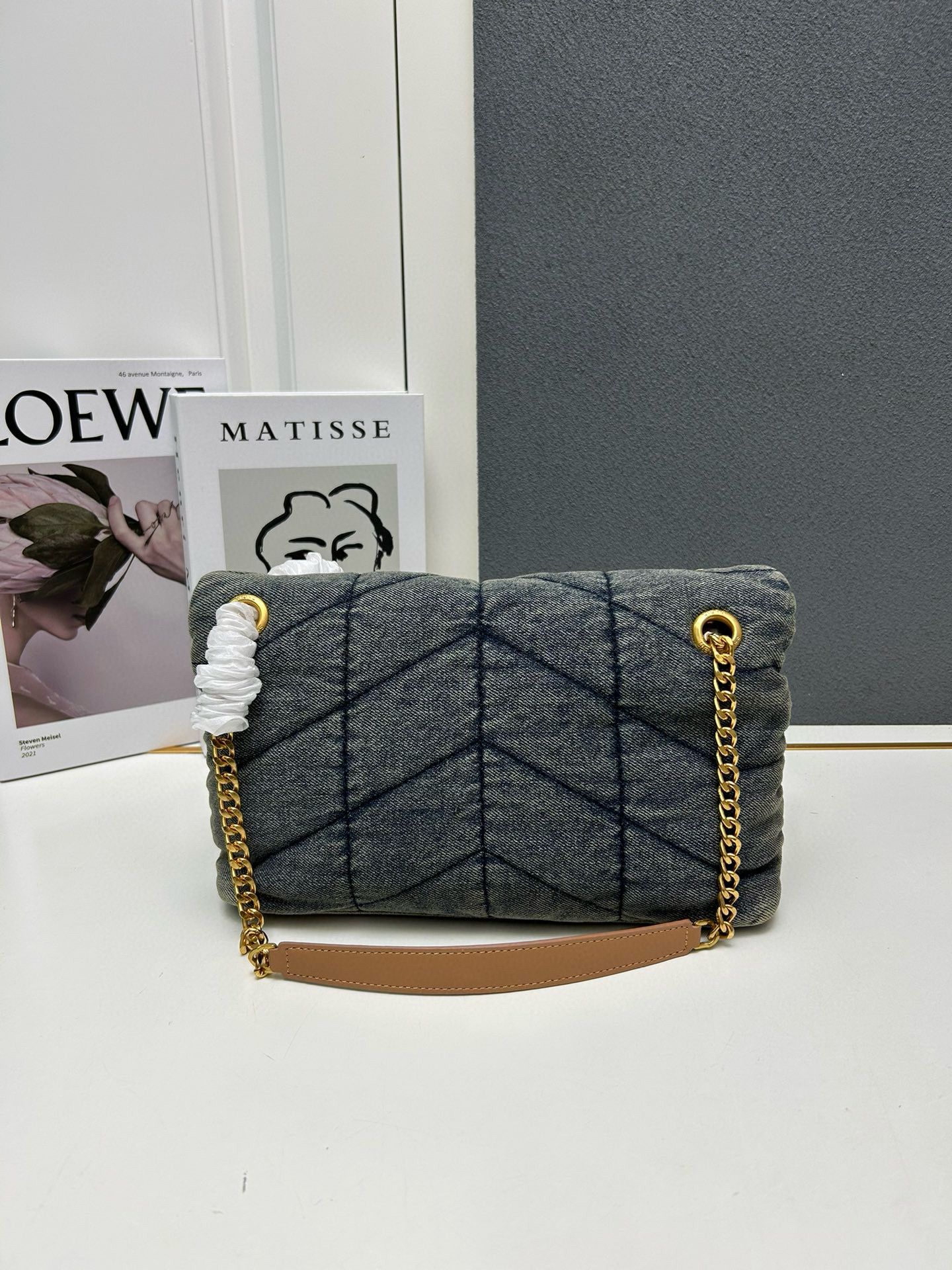 Yves Saint Laurent Loulou Puffer Denim Bag S03020 Blue Yves Saint Laurent Loulou Puffer Denim Bag S03020 Blue