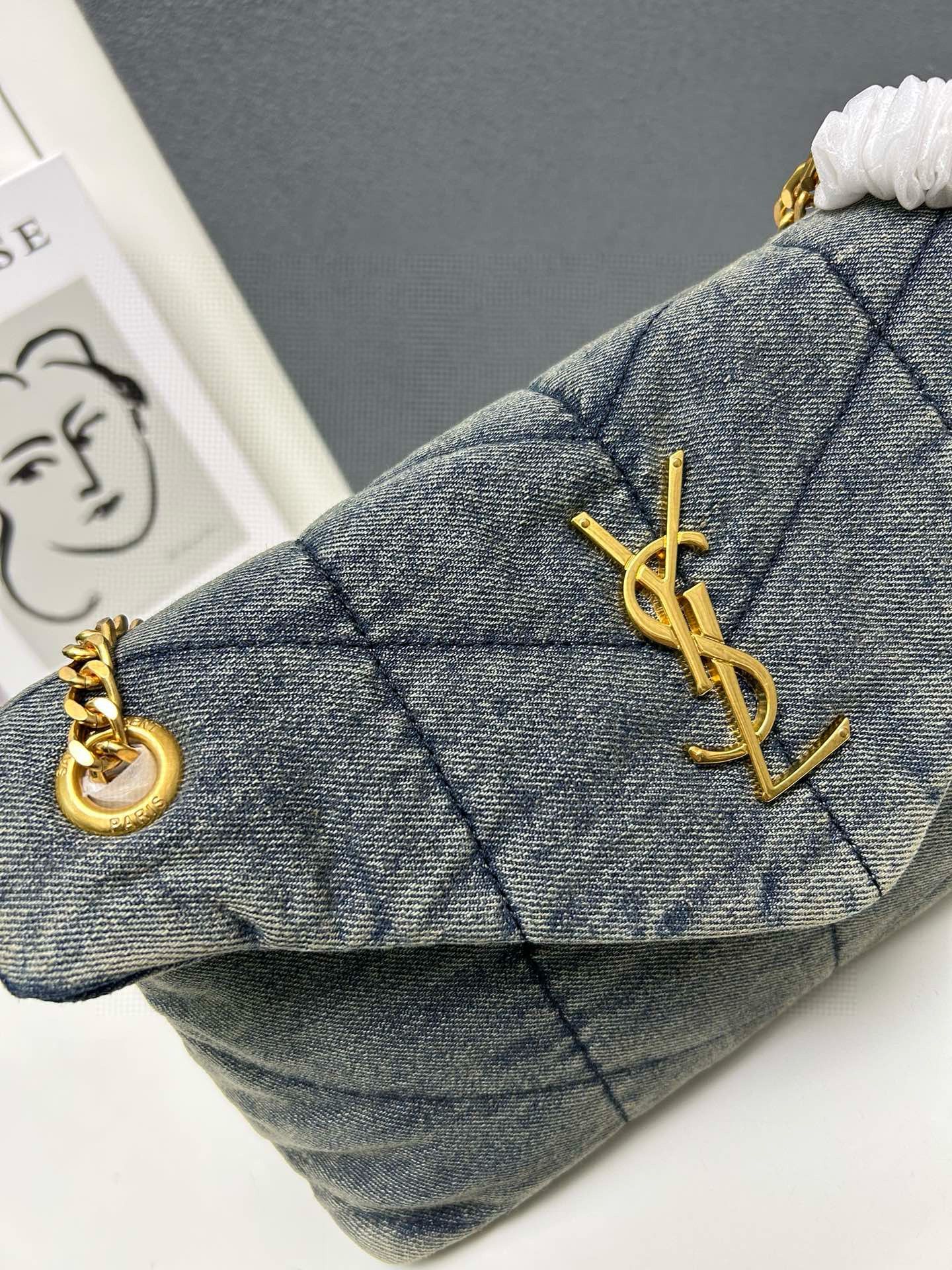 Yves Saint Laurent Loulou Puffer Denim Bag S03020 Blue Yves Saint Laurent Loulou Puffer Denim Bag S03020 Blue