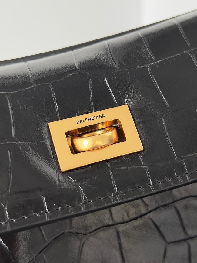 Balenciaga Rodeo Handbag crocodile skin 795457 black&gold