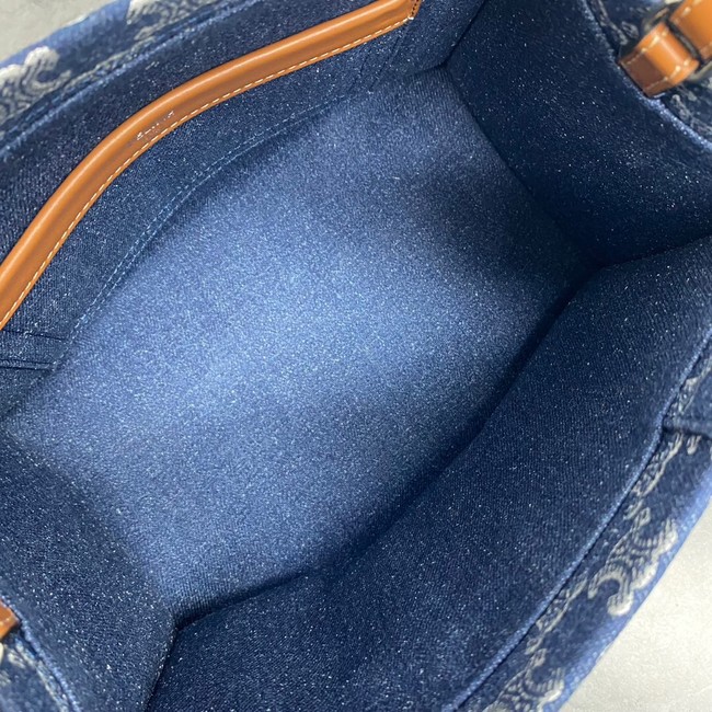 Celine SMALL CABAS THAIS IN DENIM WITH TRIOMPHE ALL-OVER EMBROIDERY AND CALFSKIN 199162 NAVY