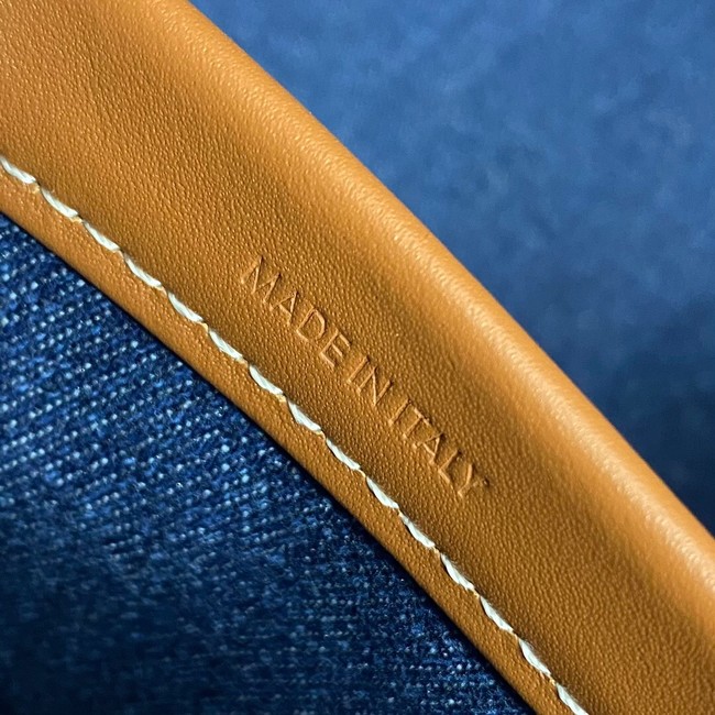 Celine SMALL CABAS THAIS IN DENIM WITH TRIOMPHE ALL-OVER EMBROIDERY AND CALFSKIN 199162 NAVY