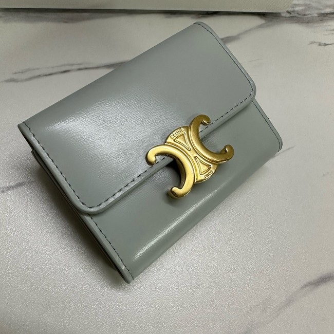 Celine SMALL FLAP WALLET TRIOMPHE IN SHINY CALFSKIN 10L653 light gray