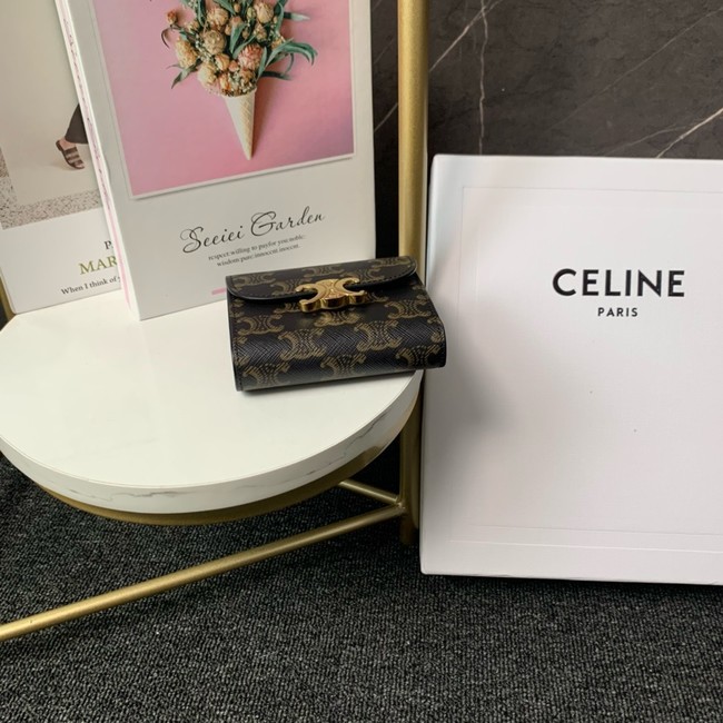 Celine SMALL FLAP WALLET TRIOMPHE IN TRIOMPHE CANVAS 10D783 BROWN