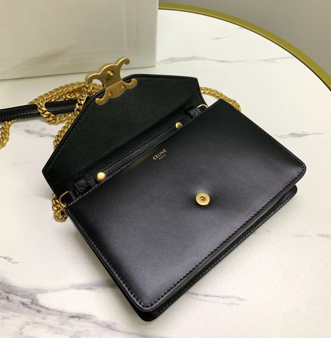 Celine WALLET ON CHAIN MARGO IN SHINY CALFSKIN 10L033 BLACK
