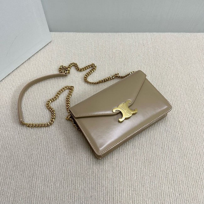 Celine WALLET ON CHAIN MARGO IN SHINY CALFSKIN 10L033 SMOKED BROWN