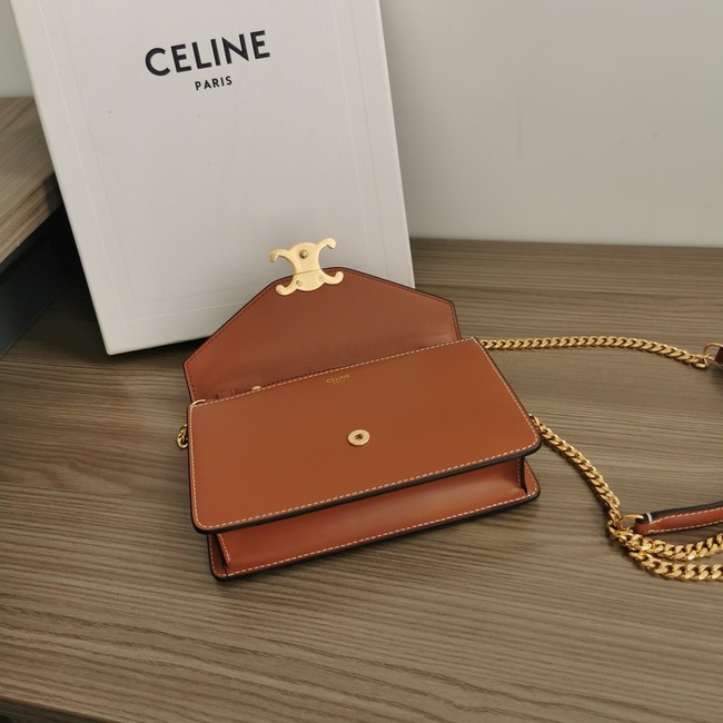 Celine WALLET ON CHAIN MARGO IN SHINY CALFSKIN 10L033 TAN