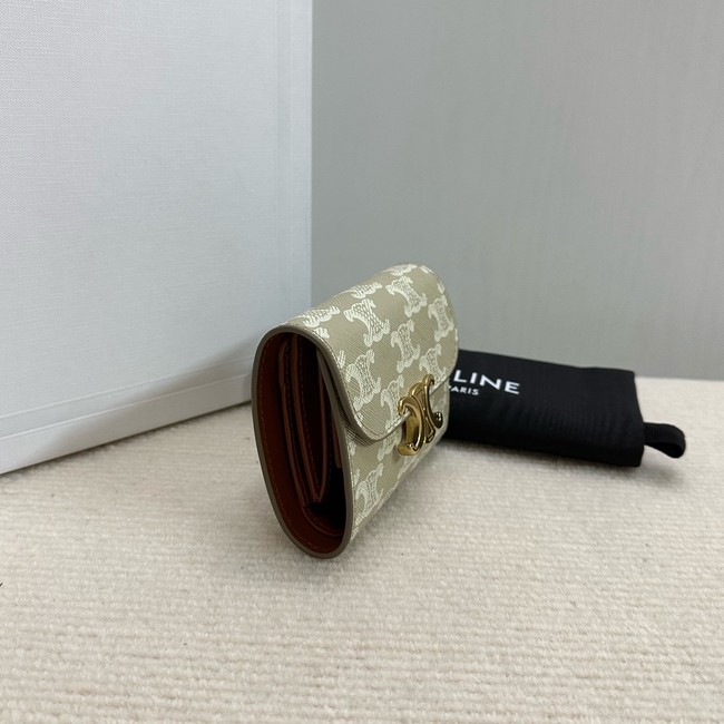 Celine SMALL FLAP WALLET TRIOMPHE IN TRIOMPHE CANVAS 10D783 Off-white