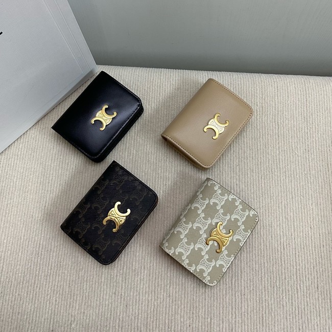 Celine TRIOMPHE COMPACT WALLET IN SHINY CALFSKIN 10K623 CAPPUCCINO