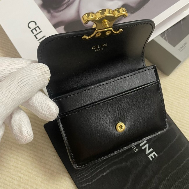 Celine CARD HOLDER WITH FLAP TRIOMPHE IN SHINY CALFSKIN 10I583 black