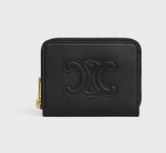 Celine COMPACT ZIPPED WALLET CUIR TRIOMPHE IN SMOOTH CALFSKIN 10K533 black