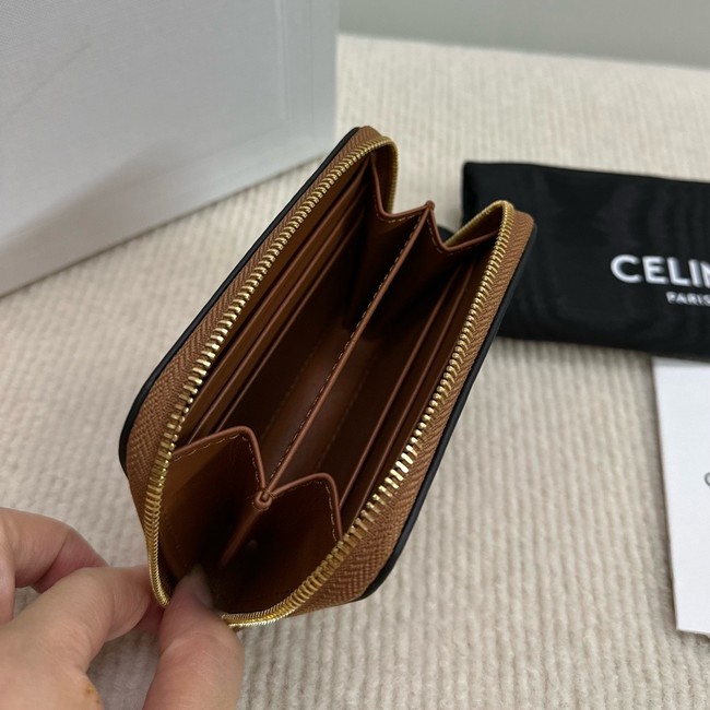 Celine COMPACT ZIPPED WALLET CUIR TRIOMPHE IN SMOOTH CALFSKIN 10K533 tan