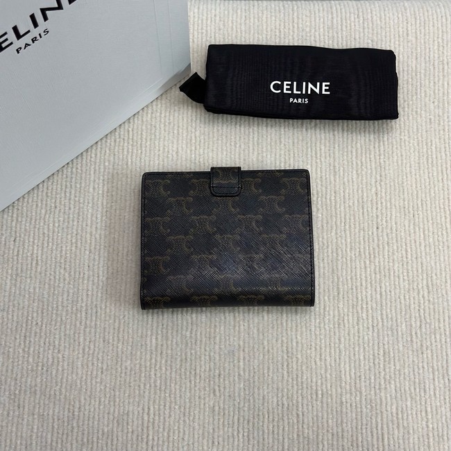 Celine FINE STRAP WALLET NINO IN TRIOMPHE CANVAS AND LAMBSKIN 10M962 TAN