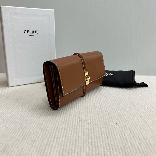 Celine LARGE WALLET TRIOMPHE IN SHINY CALFSKIN 10M033 TAN