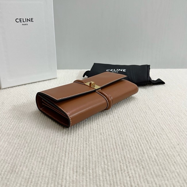 Celine LARGE WALLET TRIOMPHE IN SHINY CALFSKIN 10M033 TAN