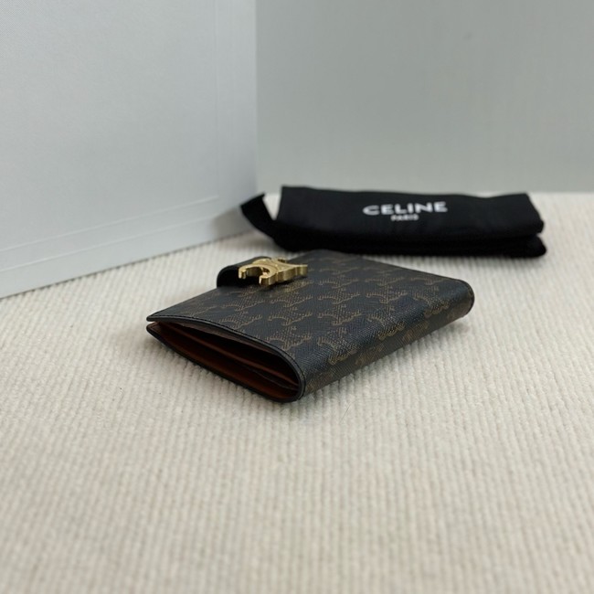 Celine MEDIUM STRAP WALLET NINO IN TRIOMPHE CANVAS AND LAMBSKIN 10M912 TAN