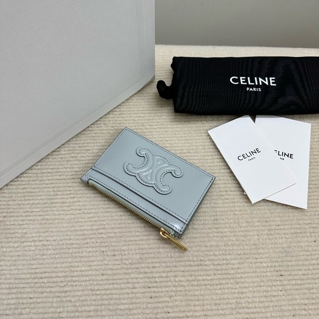 Celine ZIPPED CARD HOLDER IN SMOOTH LAMBSKIN 10K583 light blue