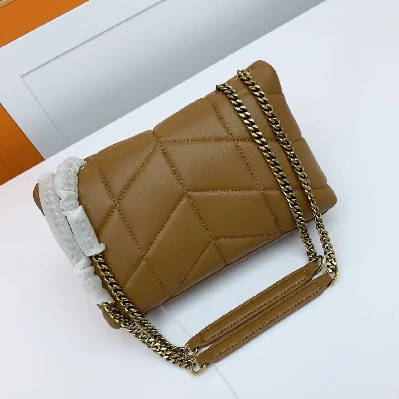 SAINT LAURENT TOY PUFFER IN LAMBSKIN 759337 DARK CORK