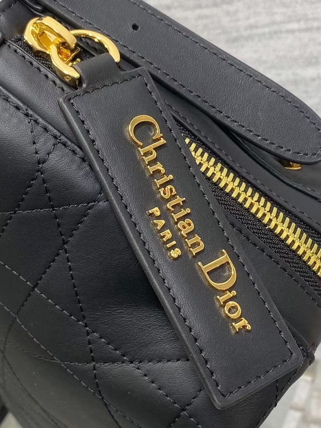 Dior Small D-Journey Bag in Crinkled Calfskin M2416UNUO Black Flat Macrocannage