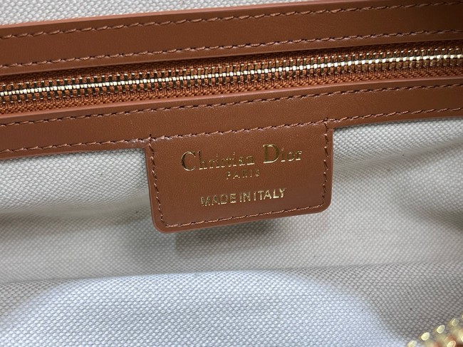 Dior Medium D-Journey Bag in Shiny Goatskin Flat Macrocannage M2417UCUQ tan