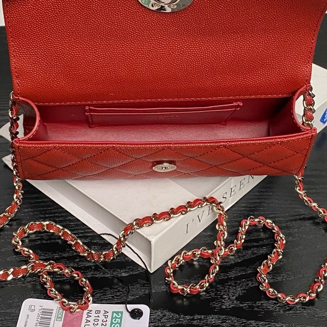 Chanel MINI FLAP BAG CLUTCH WITH CHAIN Gold-Tone Metal AP3238 red