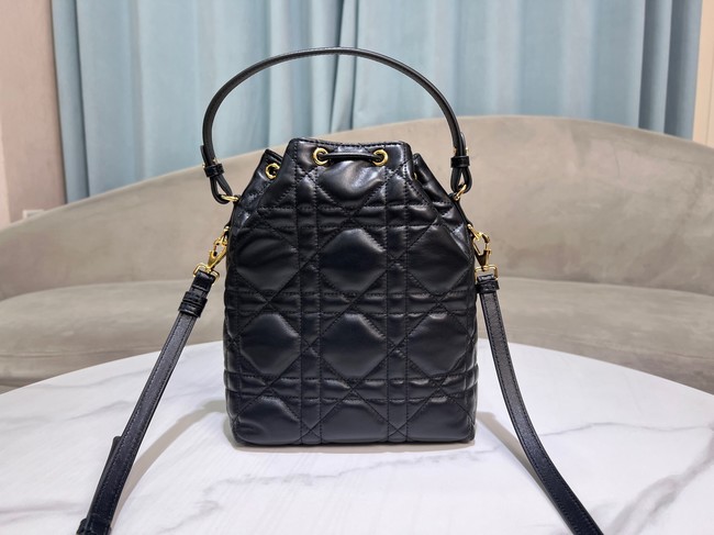 Small Dior Caro Bucket Bag Black Macrocannage Lambskin M3372UNOZ 