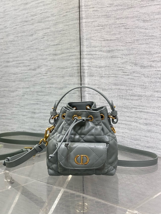 Dior Caro Nano Bucket Bag Macrocannage Lambskin S5250 gray