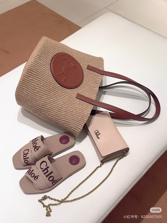 CHLOE Woven Raffia Slit Mini Tote Bag 11265 brown