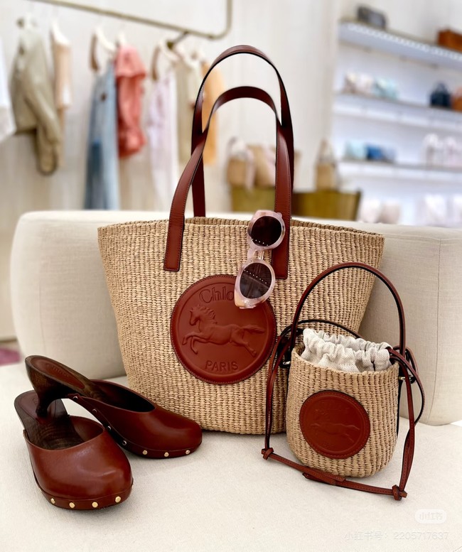 CHLOE Woven Raffia Slit Mini Tote Bag 11265 brown