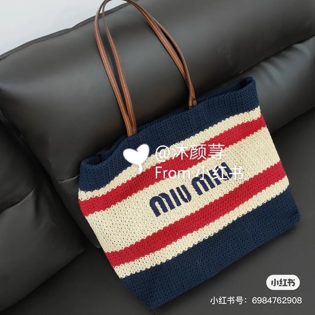 miumiu Raffia effect woven tote bag 5GB228-2