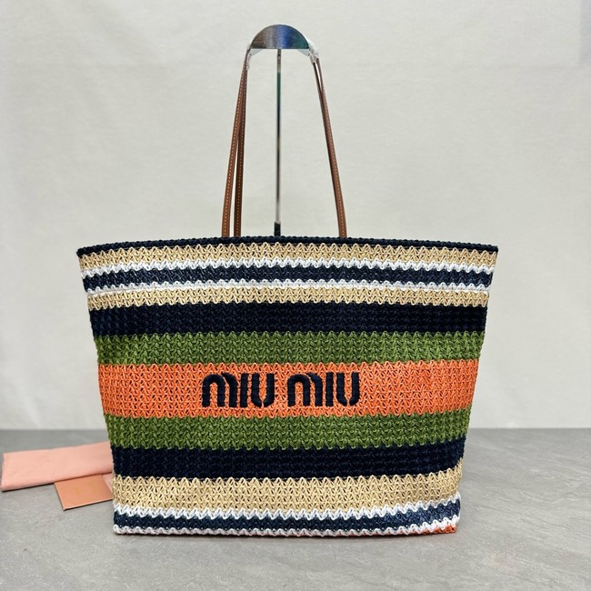 miumiu Raffia effect woven tote bag 5GB228-4