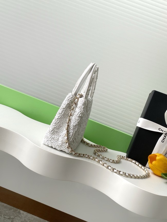 Chanel MINI SHOPPING BAG Fringed Sequins  AS4416 white