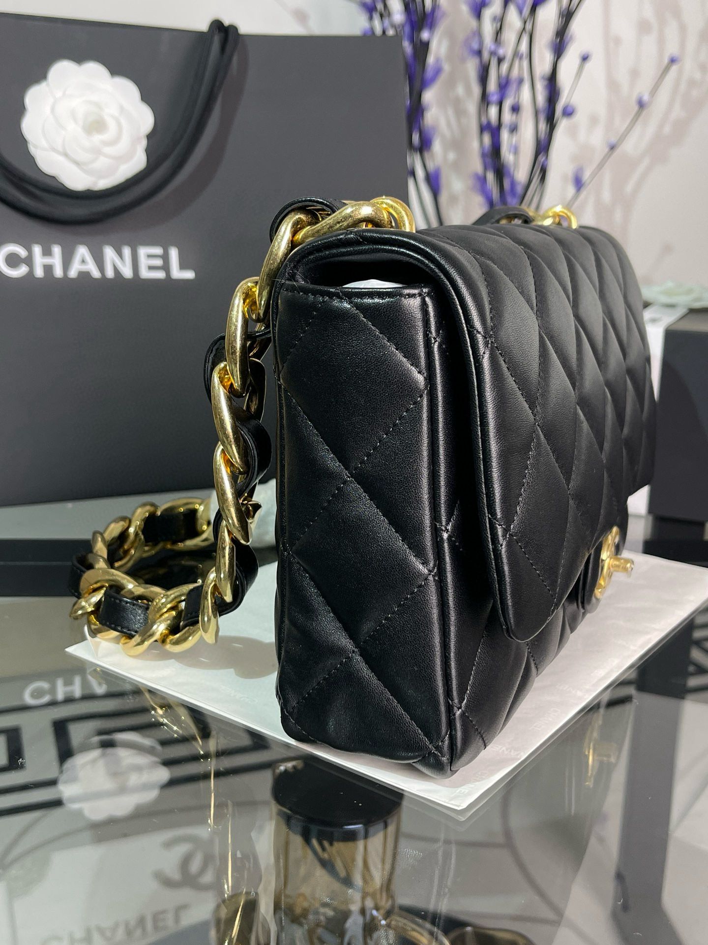 CHANEL MEDIUM FLAP ORIGINAL LEATHER BAG AS3215 Black CHANEL MEDIUM FLAP ORIGINAL LEATHER BAG AS3215 Black