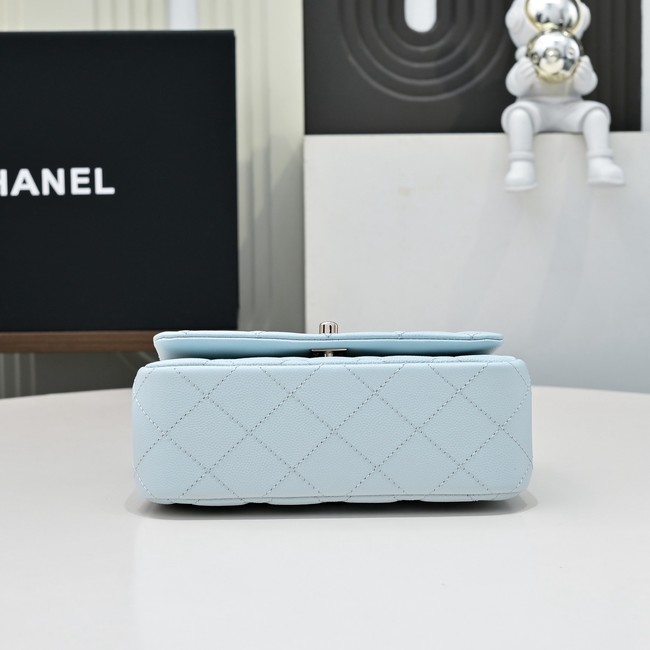 Chanel MINI FLAP BAG CLUTCH WITH CHAIN Gold-Tone Metal AS4591 light blue