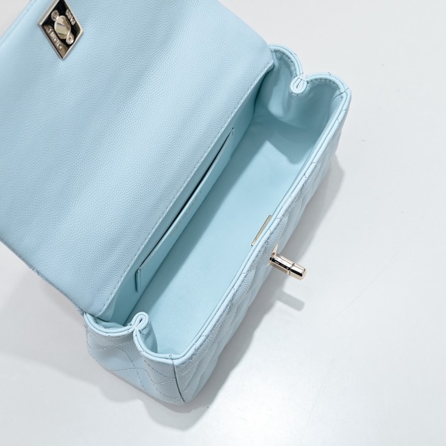 Chanel MINI FLAP BAG CLUTCH WITH CHAIN Gold-Tone Metal AS4591 light blue